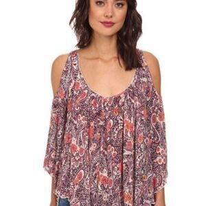 Free People Vintage Paisley Cold Shoulder Blouse